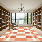 Modern Burnt Orange Grid Checkered Rug