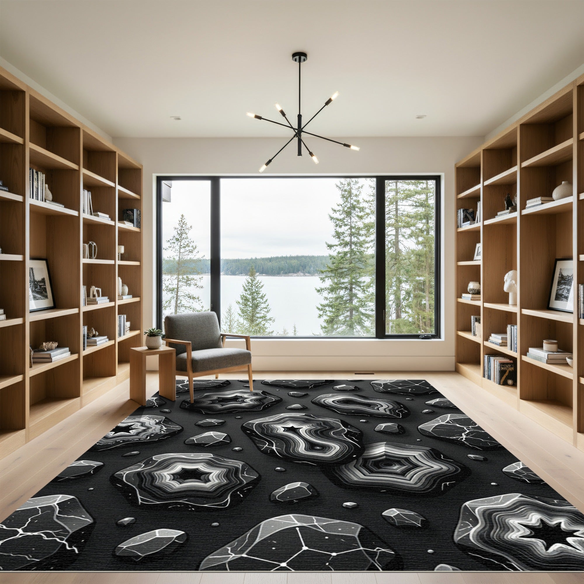 Monochrome Agate Stone Starburst Composition Rug