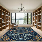 Dark Blue Pomegranate Floral Scroll Vine Rug