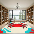 Whimsical Red Crab With Blue Flora Rug