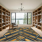 Modern Charcoal and Gold Geometric Diamond Rug