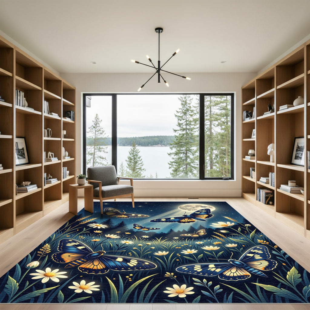 Luminous Moonlight Butterfly Wildflower Meadow Rug