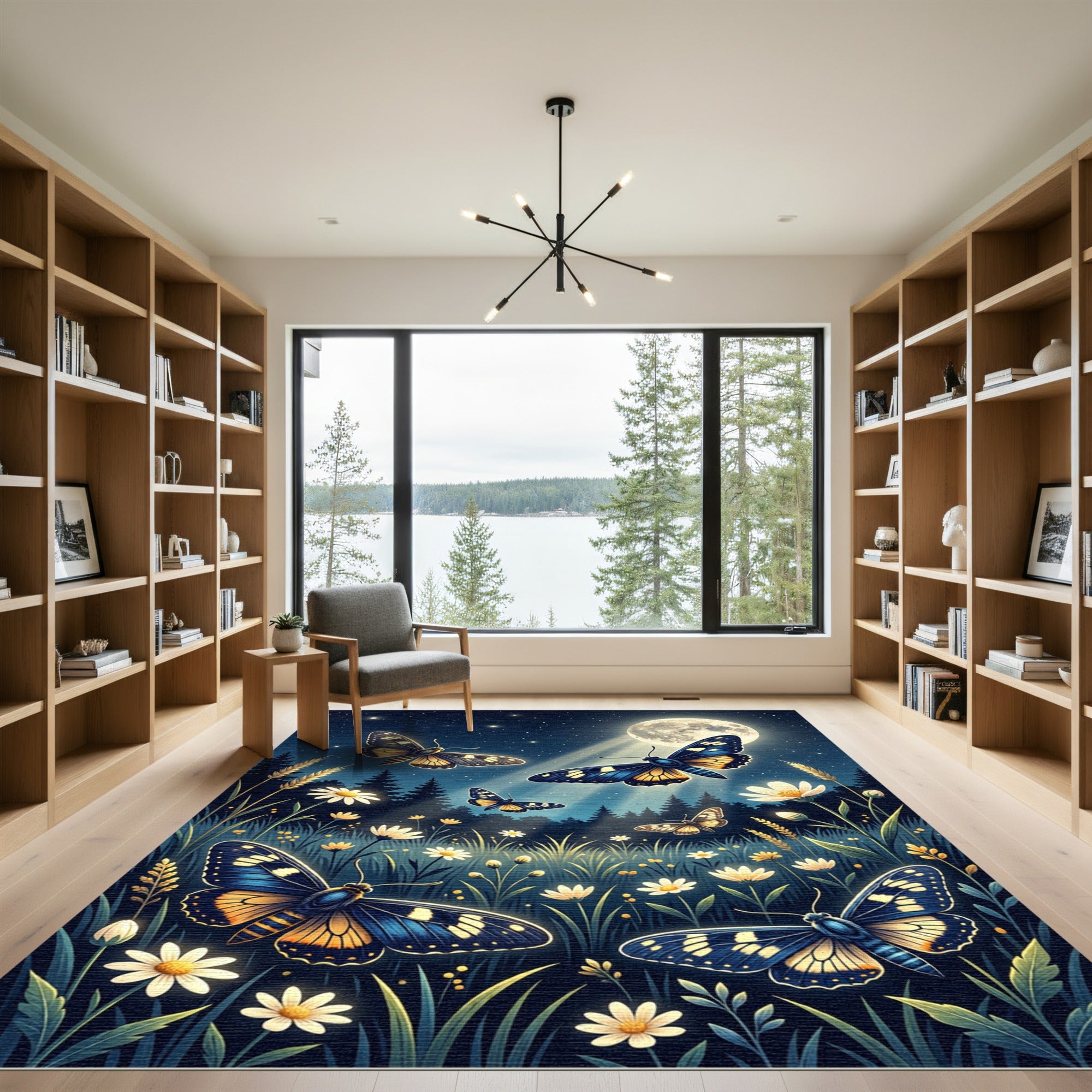 Luminous Moonlight Butterfly Wildflower Meadow Rug