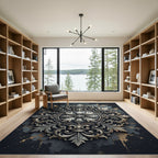 Ornate Silver Victorian Floral Medallion Rug