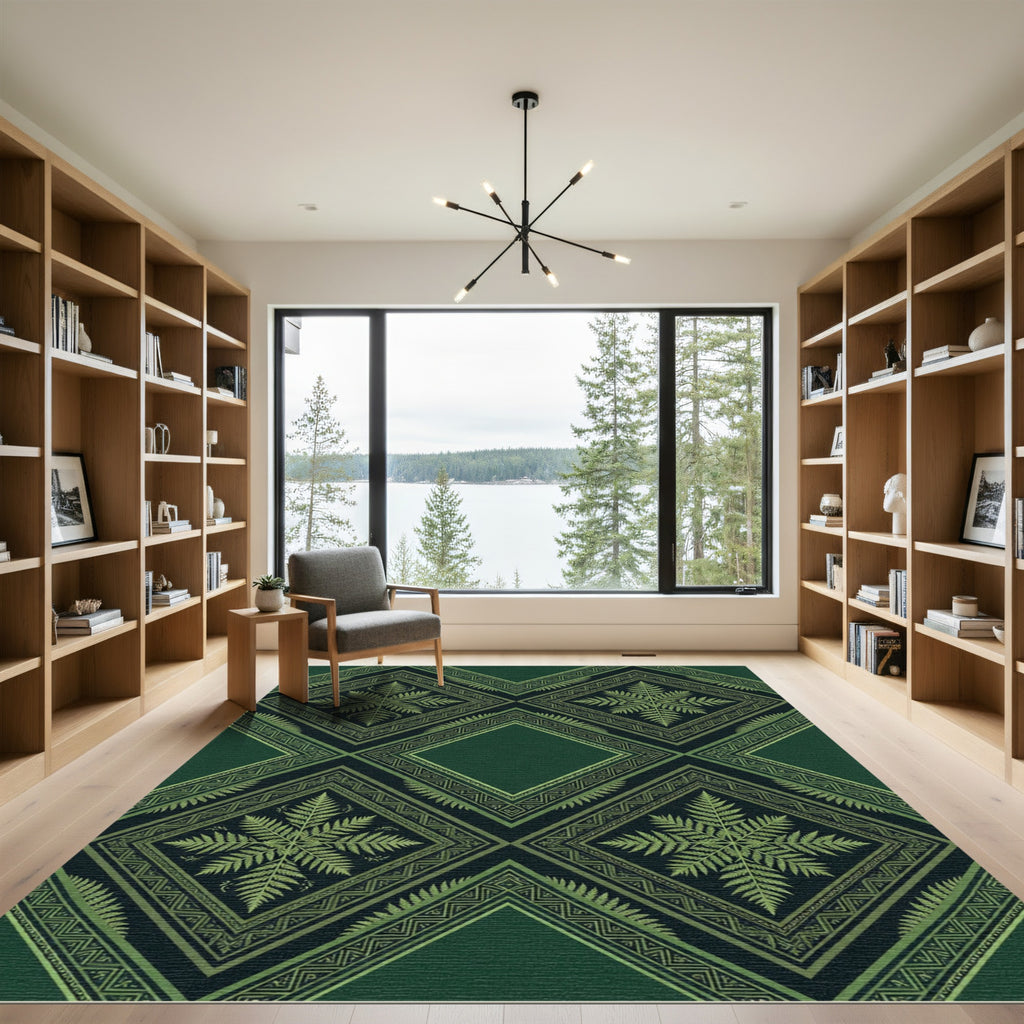 Emerald Fern Botanical Geometric Diamond Rug