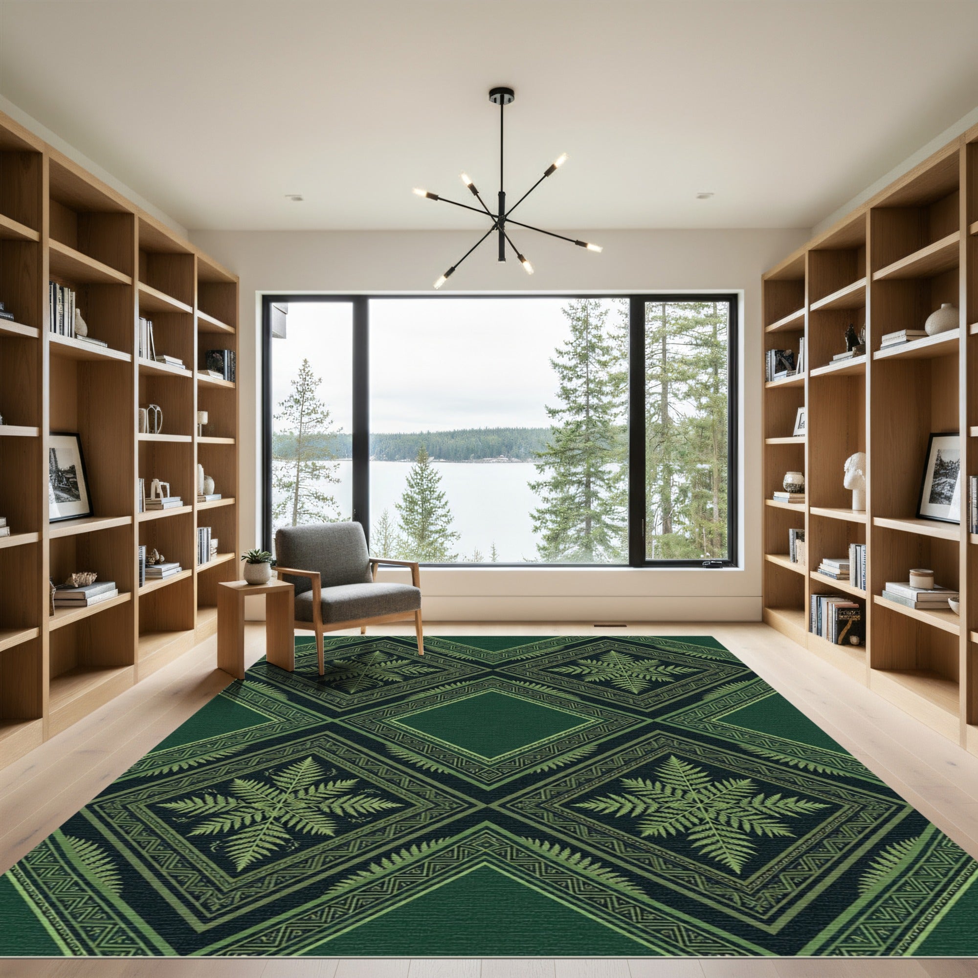 Emerald Fern Botanical Geometric Diamond Rug