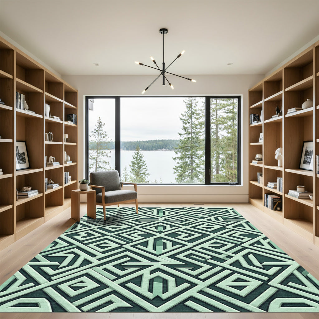 Geometric Sage Green Interlocking Maze Rug