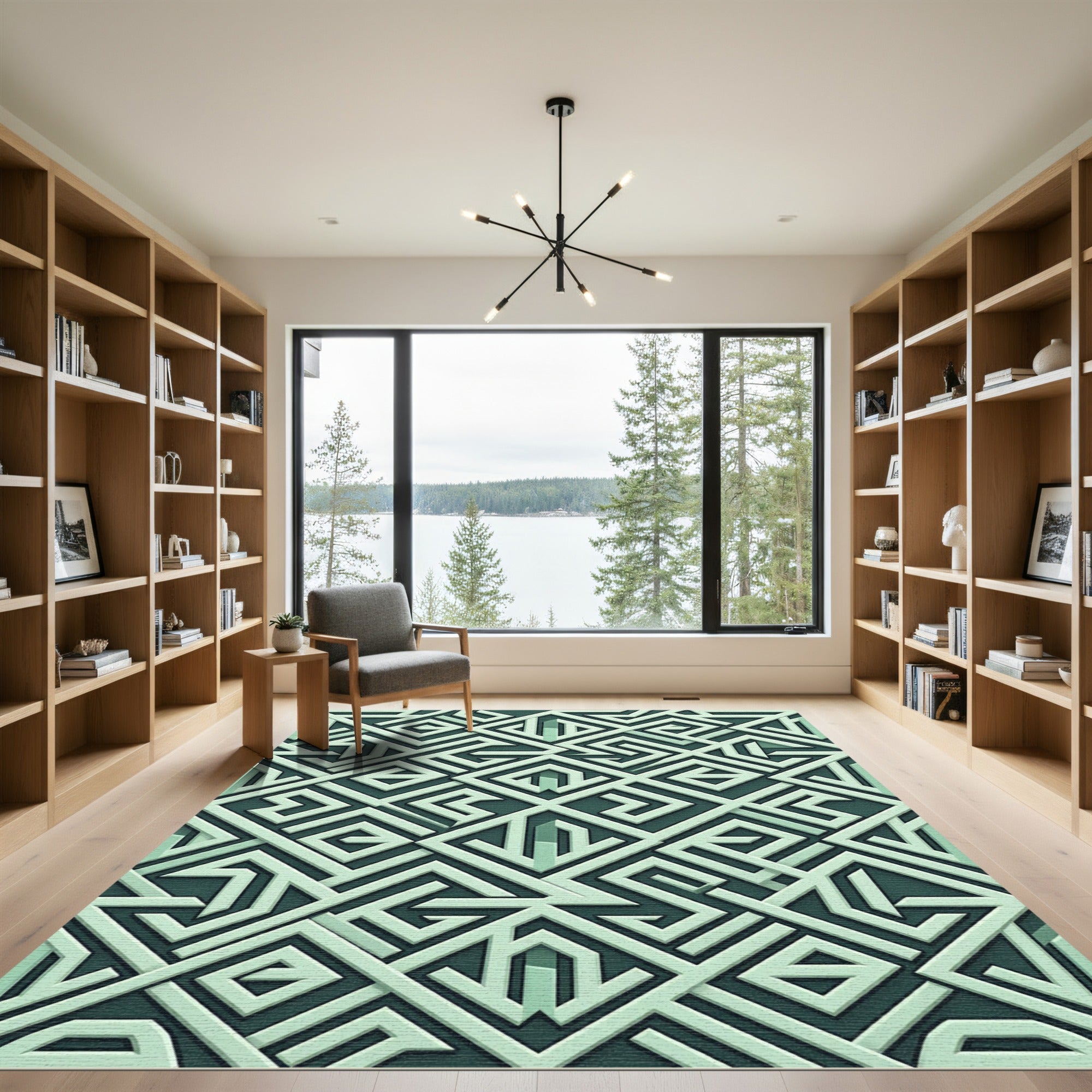 Geometric Sage Green Interlocking Maze Rug