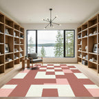 Minimalist Terracotta and Blush Geometric Grid Rug