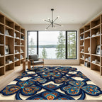 Ornate Navy Orange Clover Lattice Rug