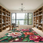 Pink Coral Peony Blossom Garden Rug