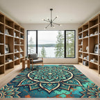 Teal Mandala Medallion Distressed Floral Rug