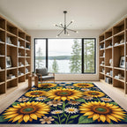 Sunflowers and Daisies Navy Botanical Rug