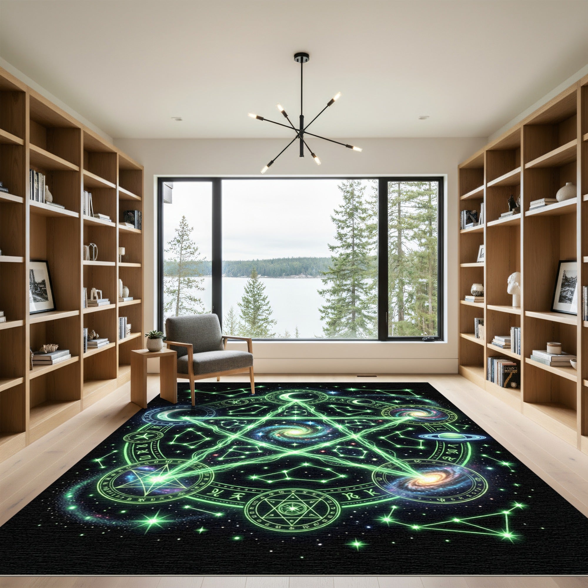 Luminous Green Cosmic Pentagram Astrology Rug
