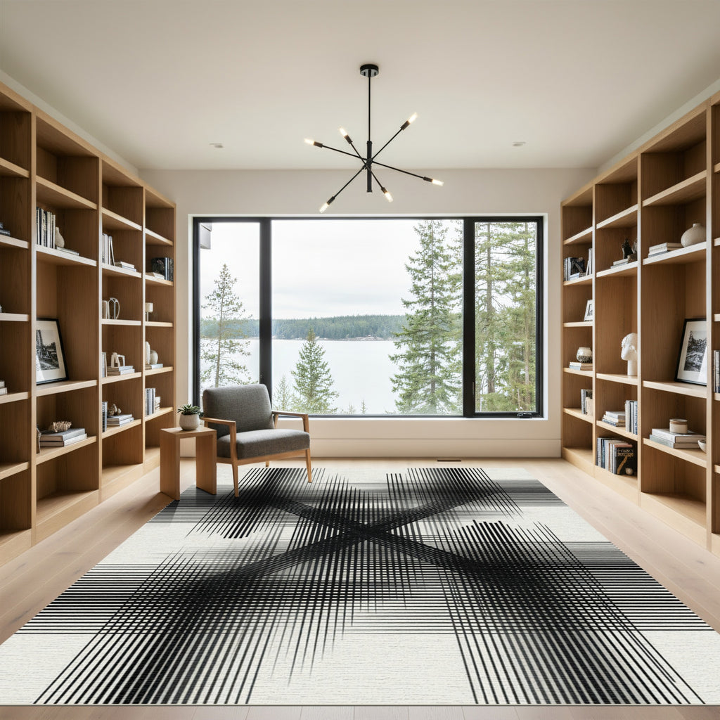 Monochromatic Abstract Intersecting Line Art Rug