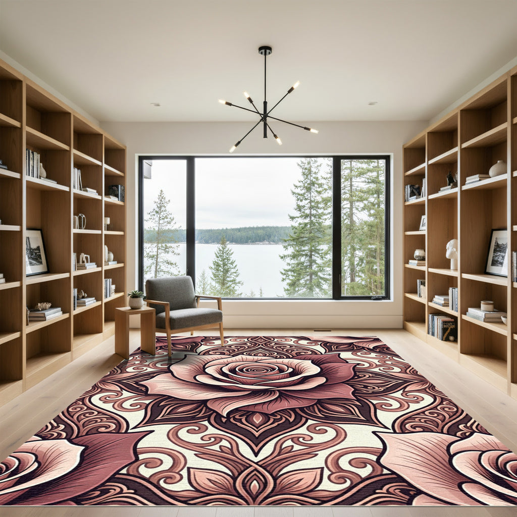 Dusty Rose Floral Medallion Rug