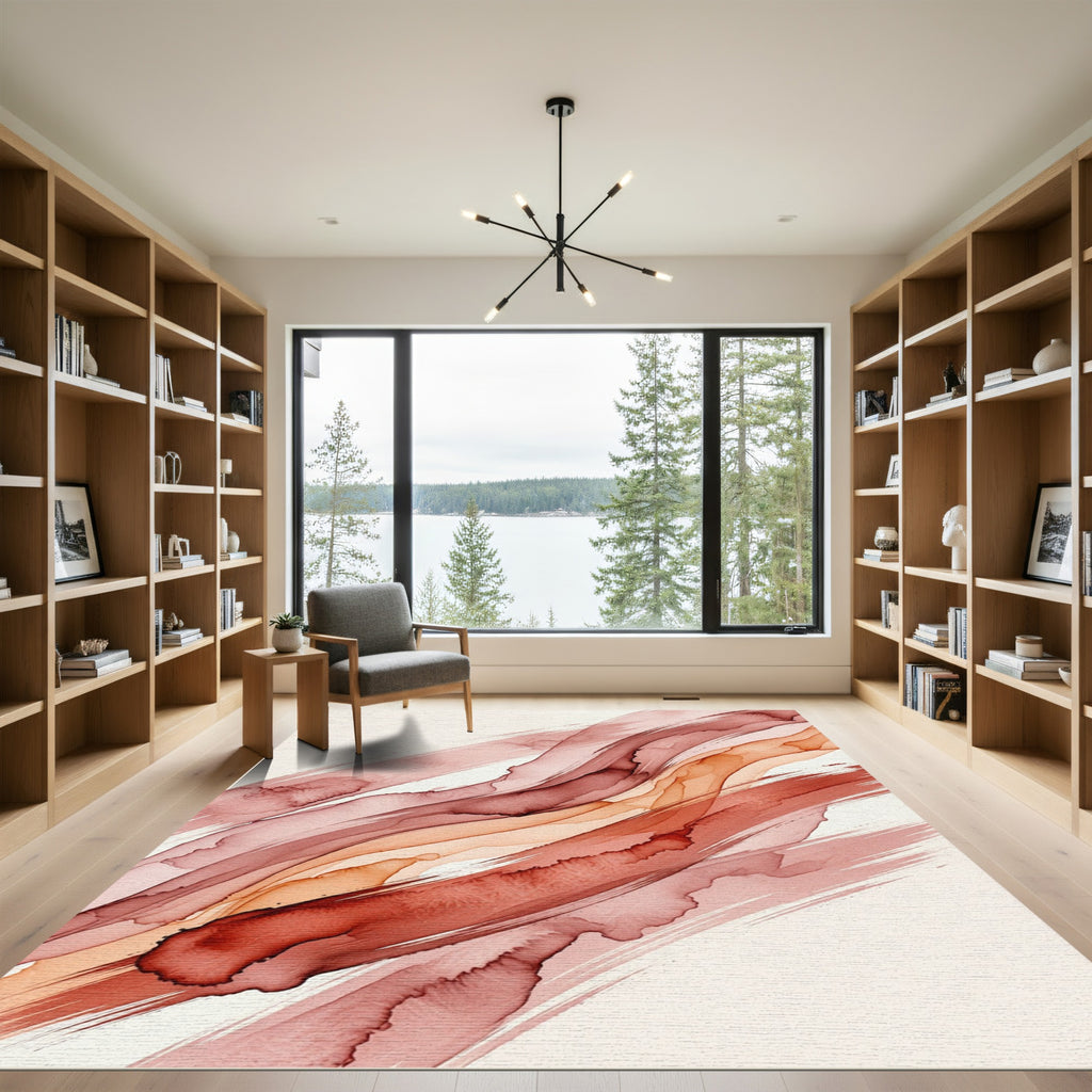 Abstract Terracotta Blush Fluid Wave Rug