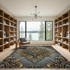 Antique Gold Floral Scroll Gray Rug