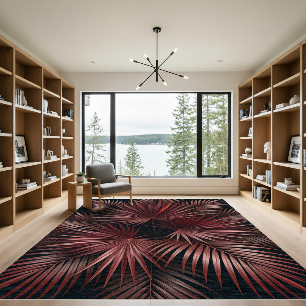 Crimson Palm Frond Cluster Rug