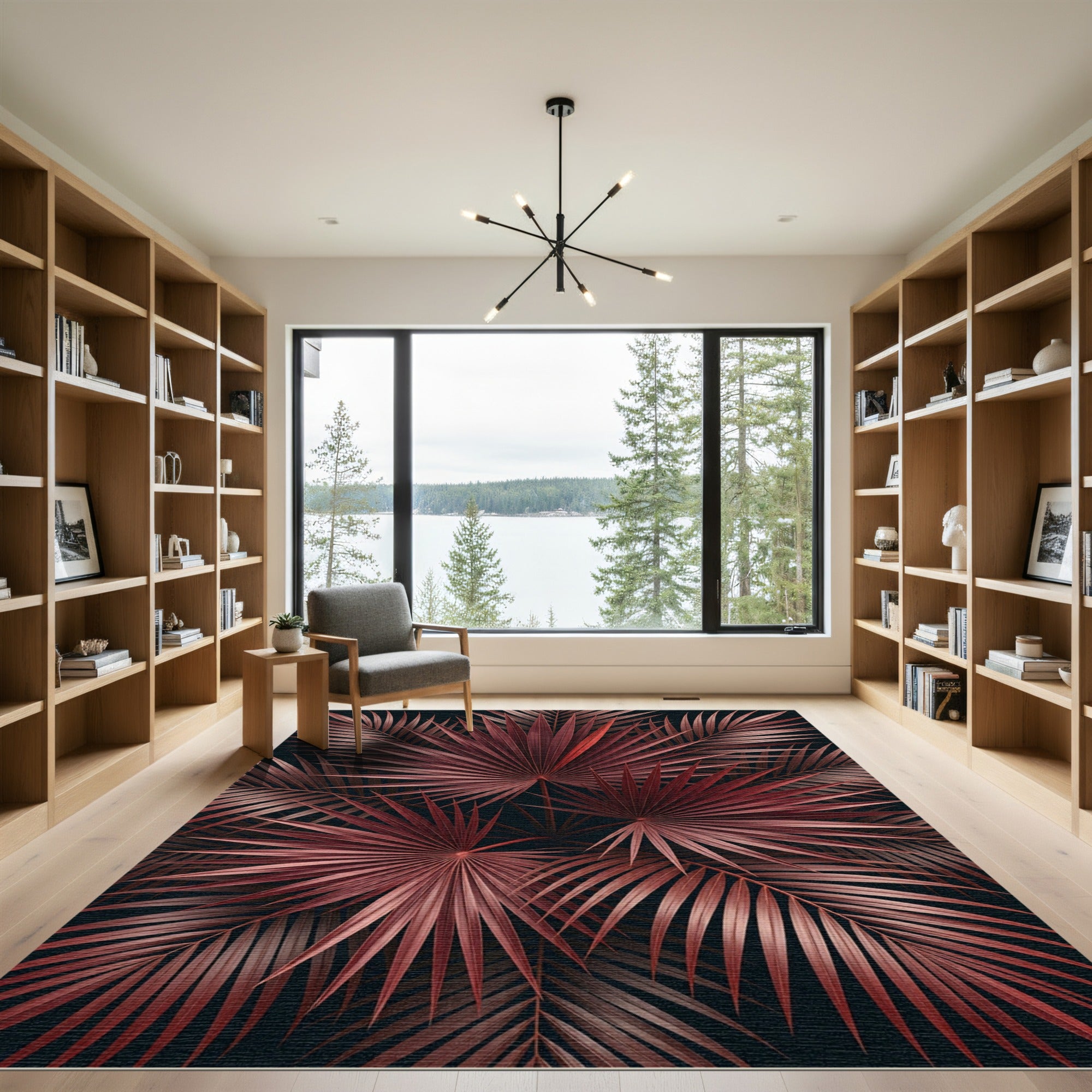 Crimson Palm Frond Cluster Rug