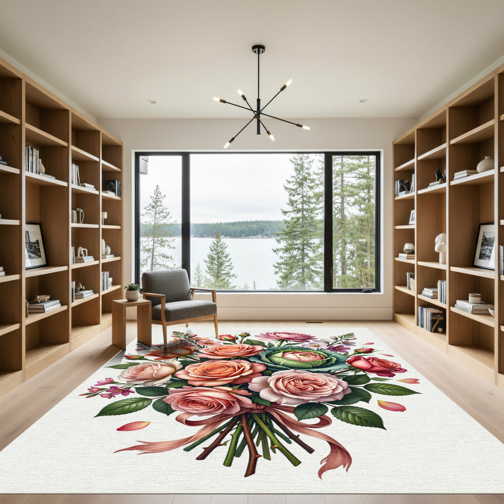 Romantic Soft Pink Rose Bouquet Art Rug