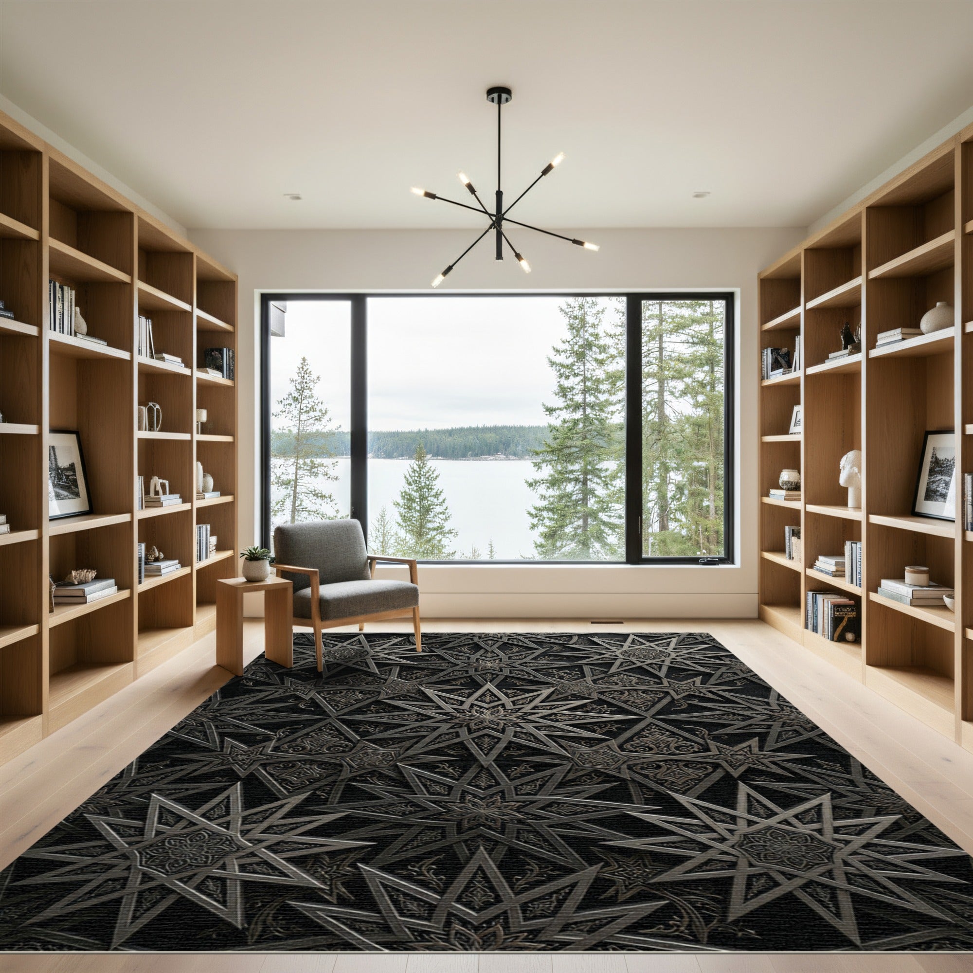 Antique Black Starburst Geometric Rug