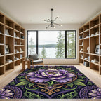 Ornate Violet Peony Floral Medallion Rug