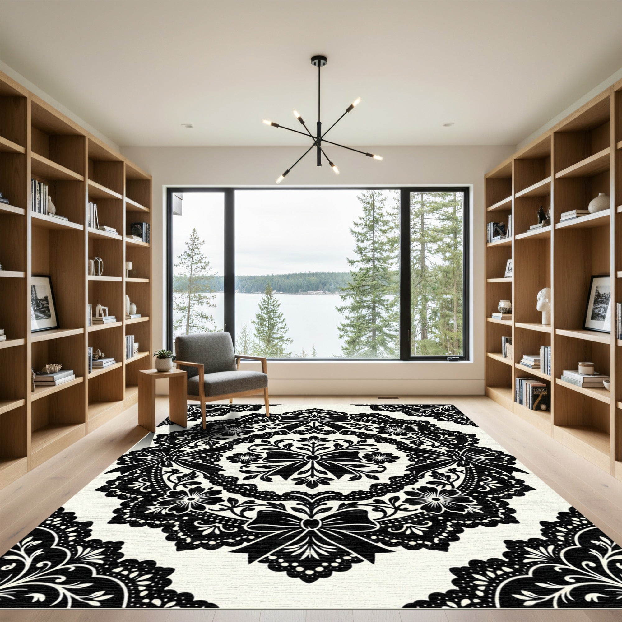 Black Lace Bow Floral Medallion Rug