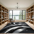 Monochrome Swirl Brushstroke Abstract Rug