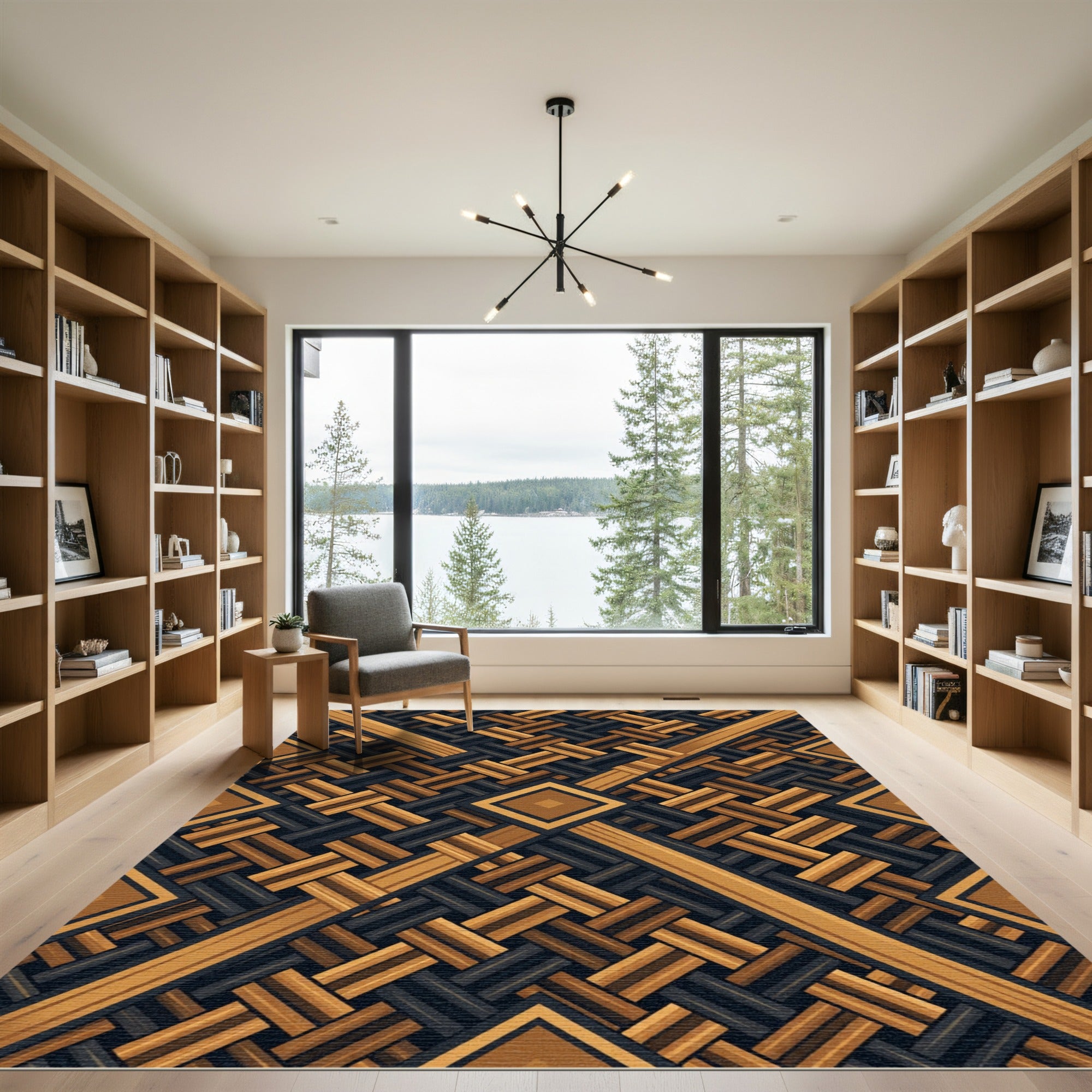Geometric Weave Amber and Charcoal Rug