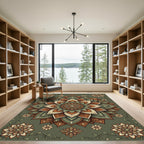 Sage Green Earthy Floral Medallion Rug