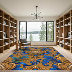 Blue and Gold Ornate Shell Scroll Rug
