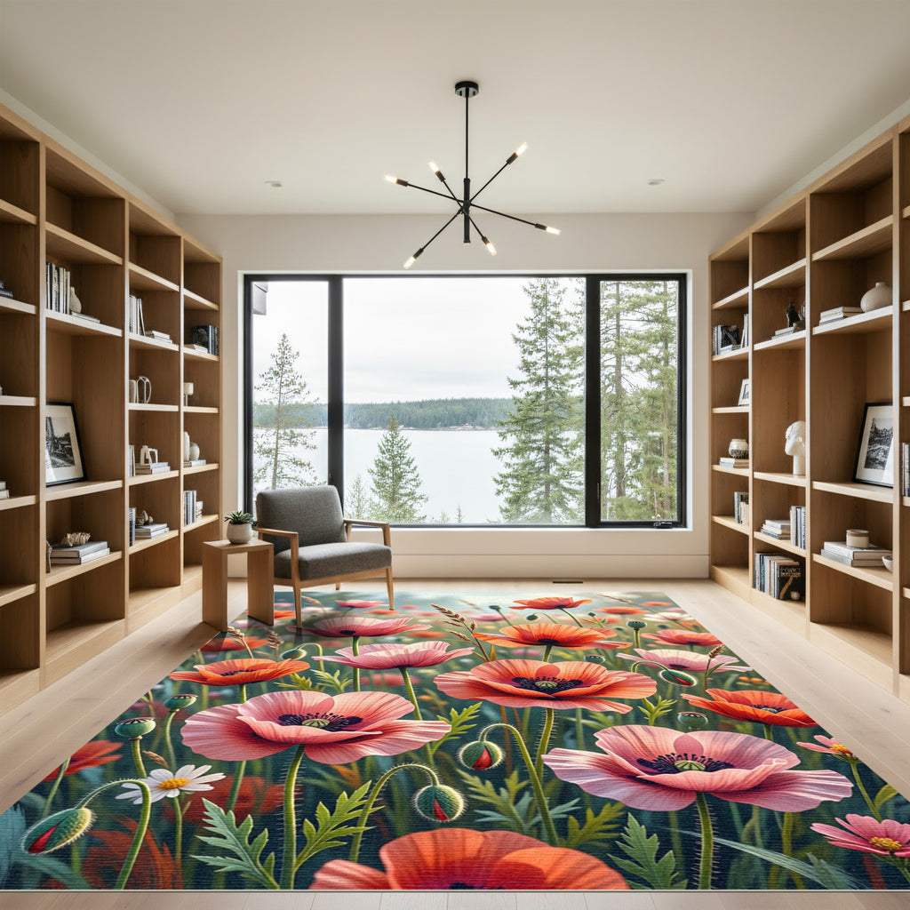 Coral Pink Poppy Field Rug