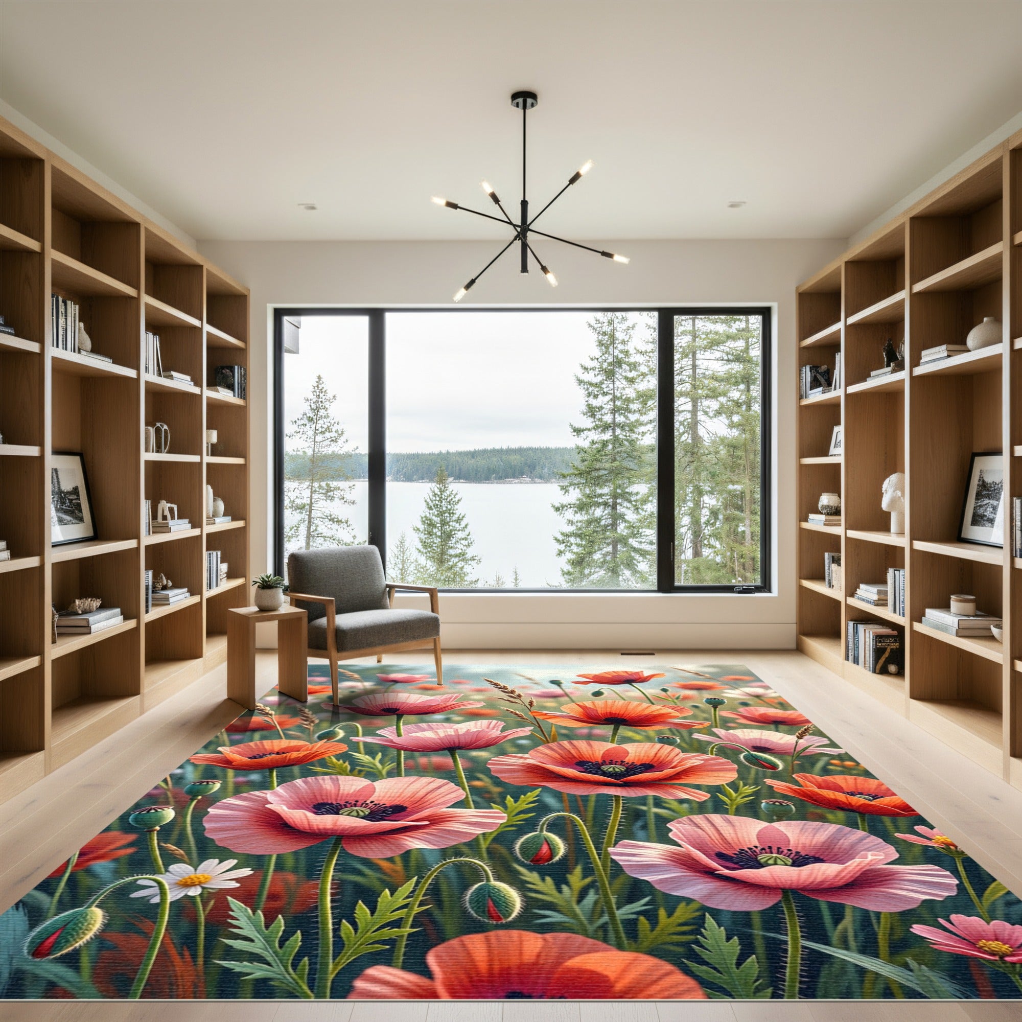 Coral Pink Poppy Field Rug