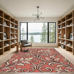 Ornate Coral Acanthus Leaf Scroll Rug