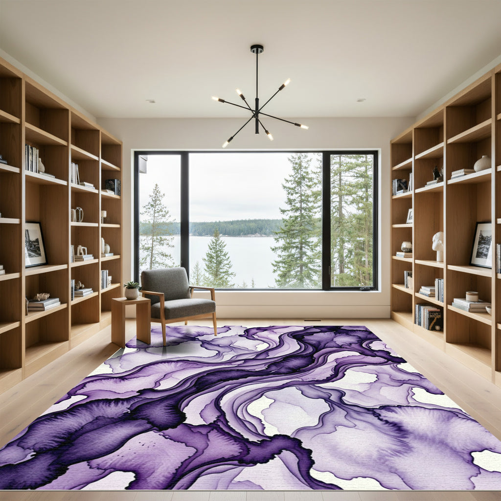 Elegant Deep Violet Abstract Flow Rug