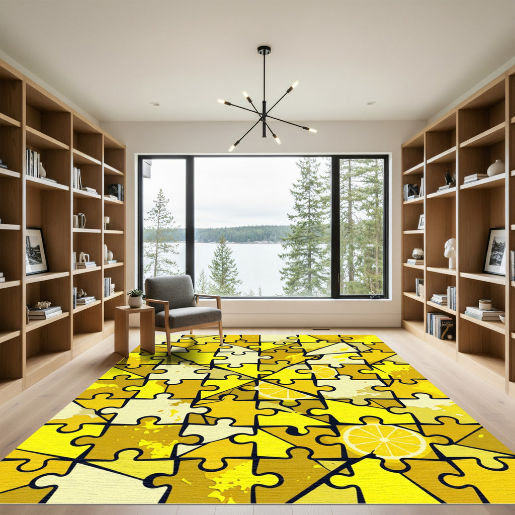 Vibrant Sunny Lemon Slice Jigsaw Mosaic Rug