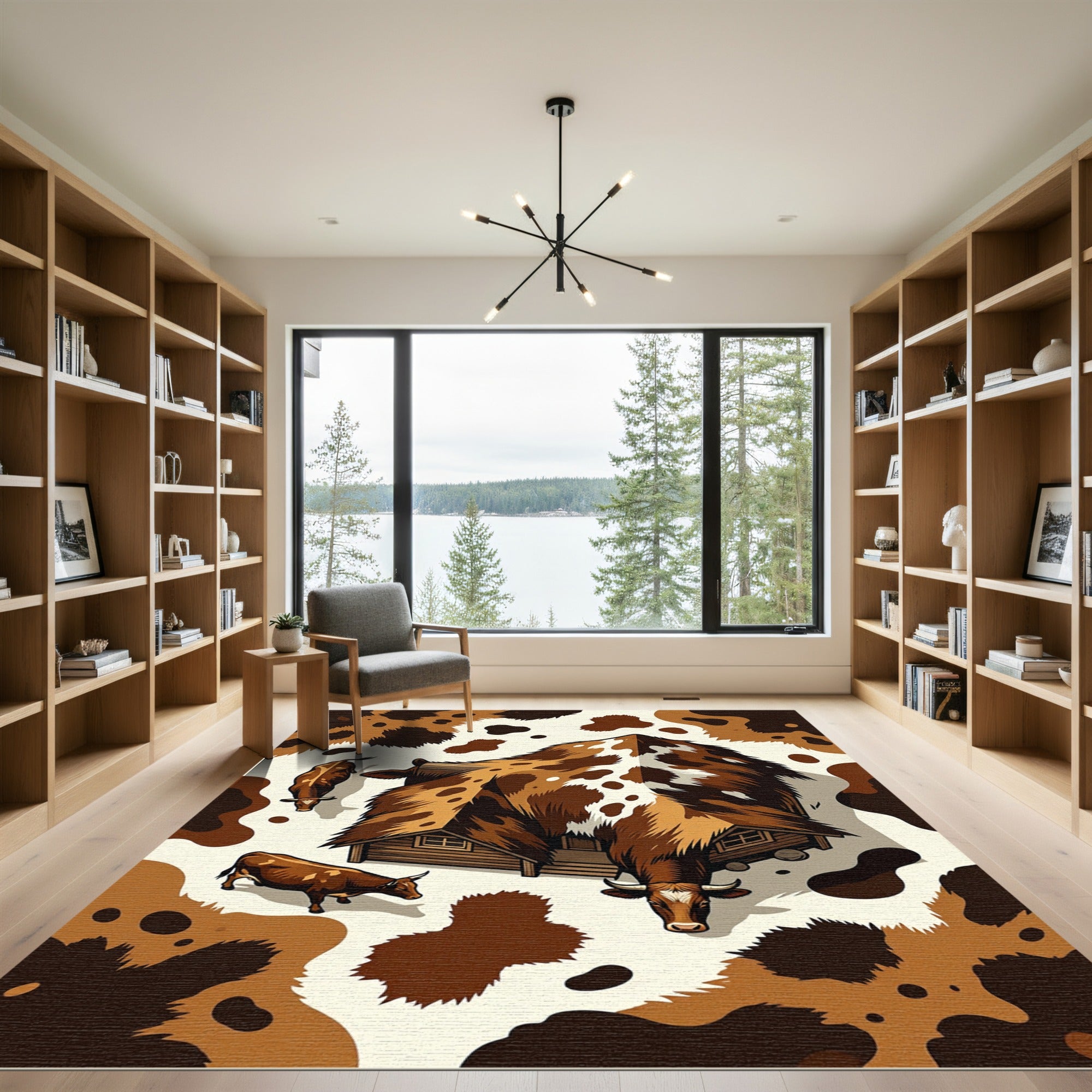 Brown White Bovine Farmhouse Hide Rug
