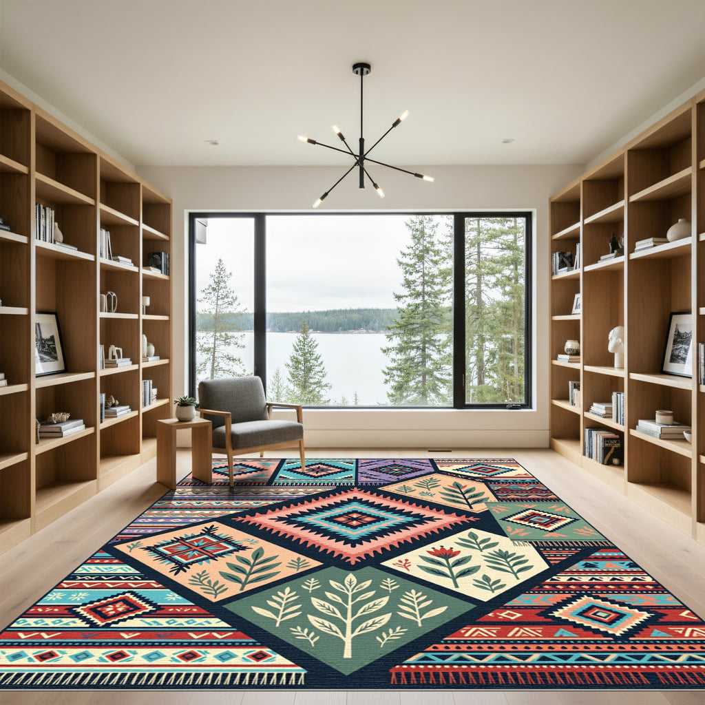 Vibrant Boho Geometric Diamond Collage Rug
