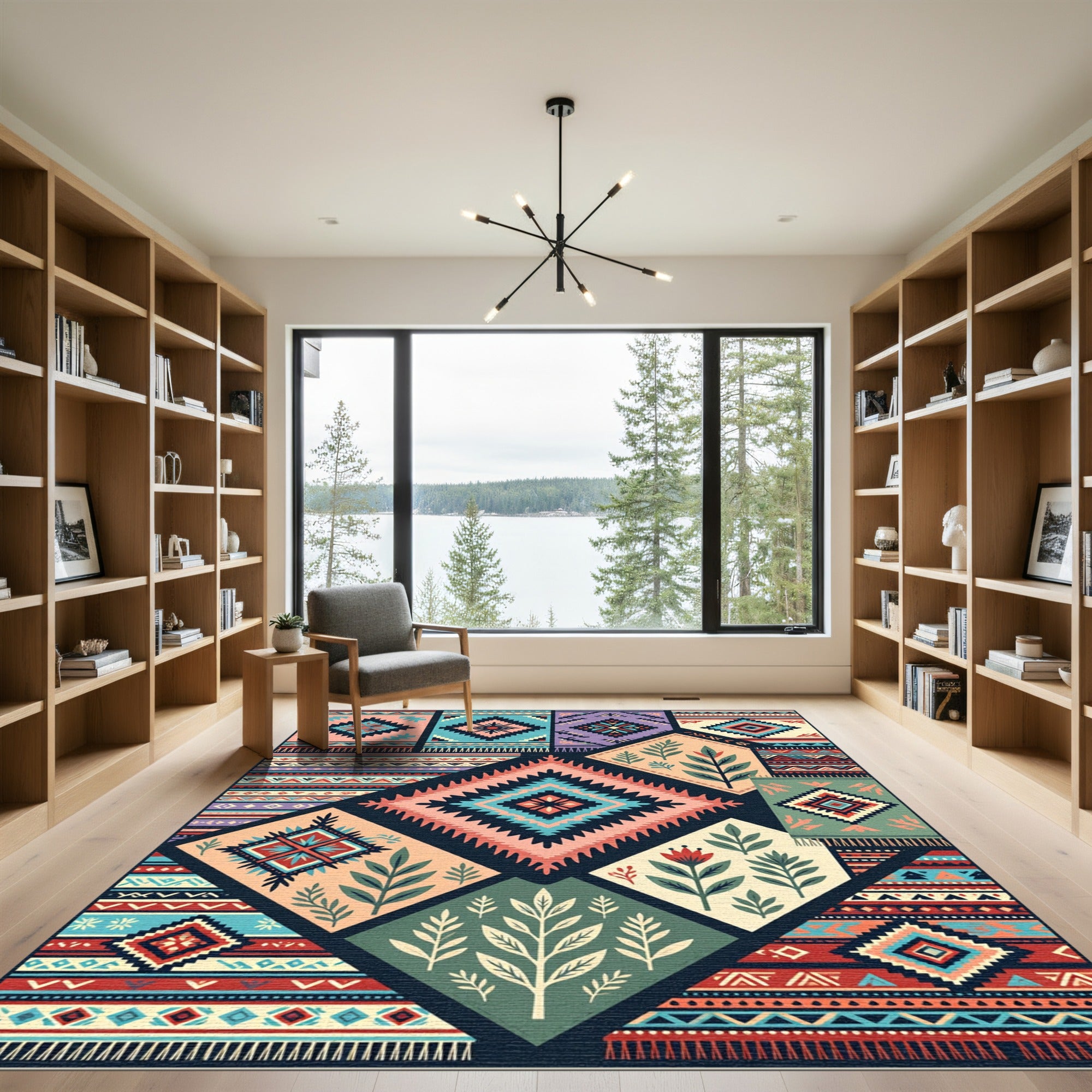 Vibrant Boho Geometric Diamond Collage Rug