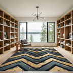 Weathered Gold and Black Chevron Rug