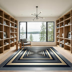 Modern Metallic Golden Silver Geometric Tunnel Rug