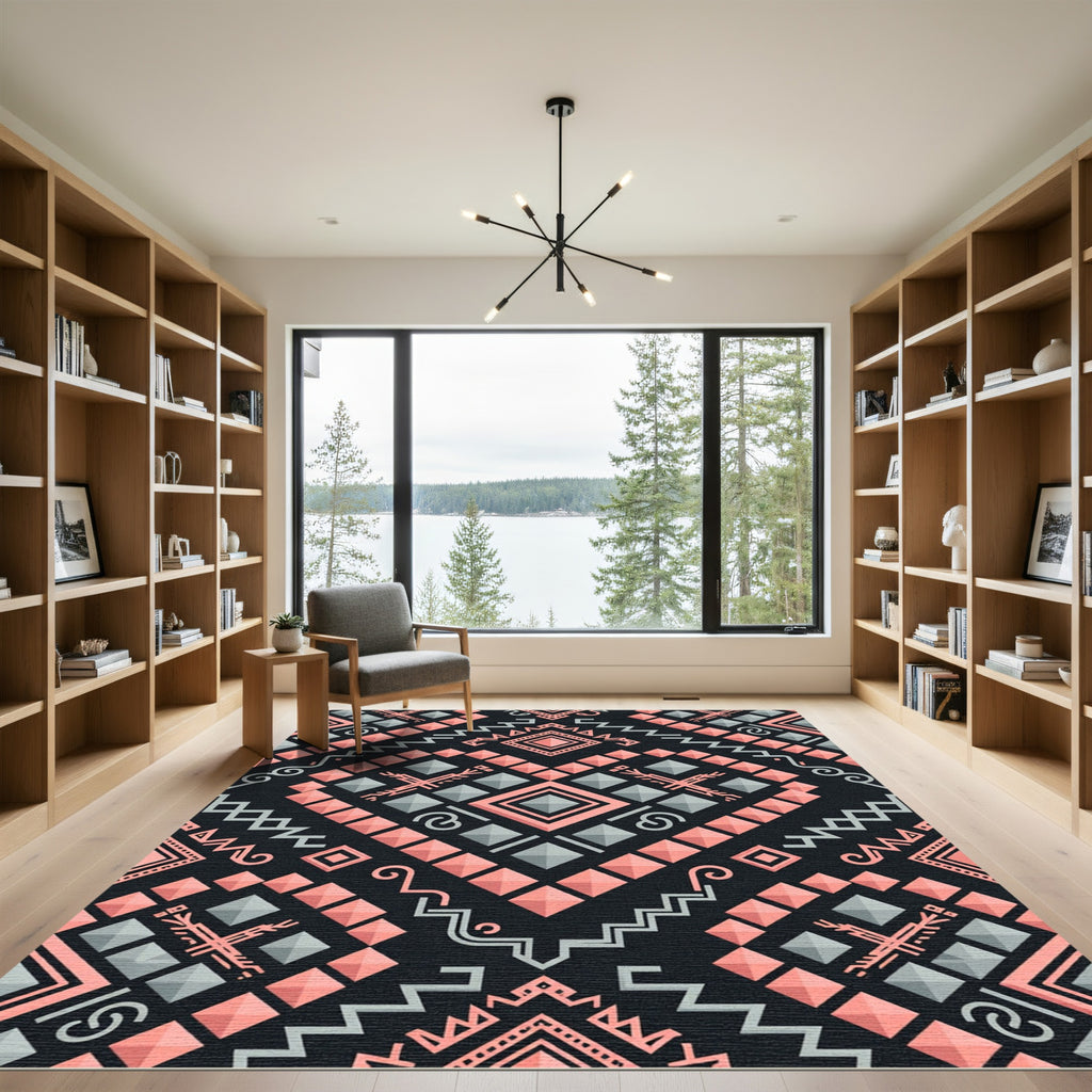 Geometric Heart Aztec Pink Gray Rug