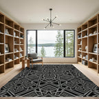 Intricate Black Silver Starburst Geometric Rug