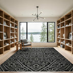 Monochrome Silver Geometric Star Trellis Rug