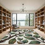 Rustic Green Botanical Branch Arrangement Rug