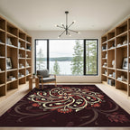Crimson Ivory Floral Swirl Medallion Rug