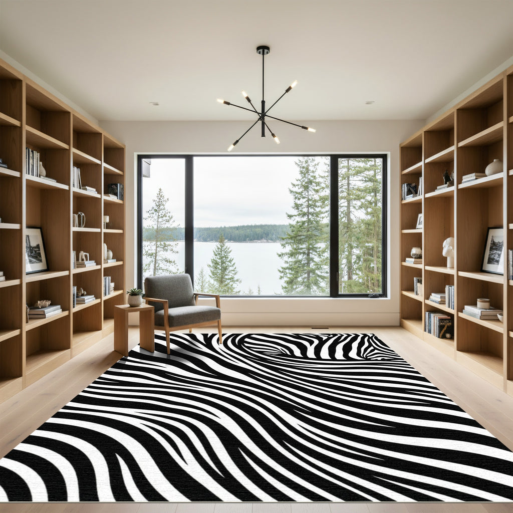 Monochromatic Abstract Zebra Stripe Rug