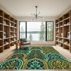Ornate Emerald and Golden Arch Tapestry Rug