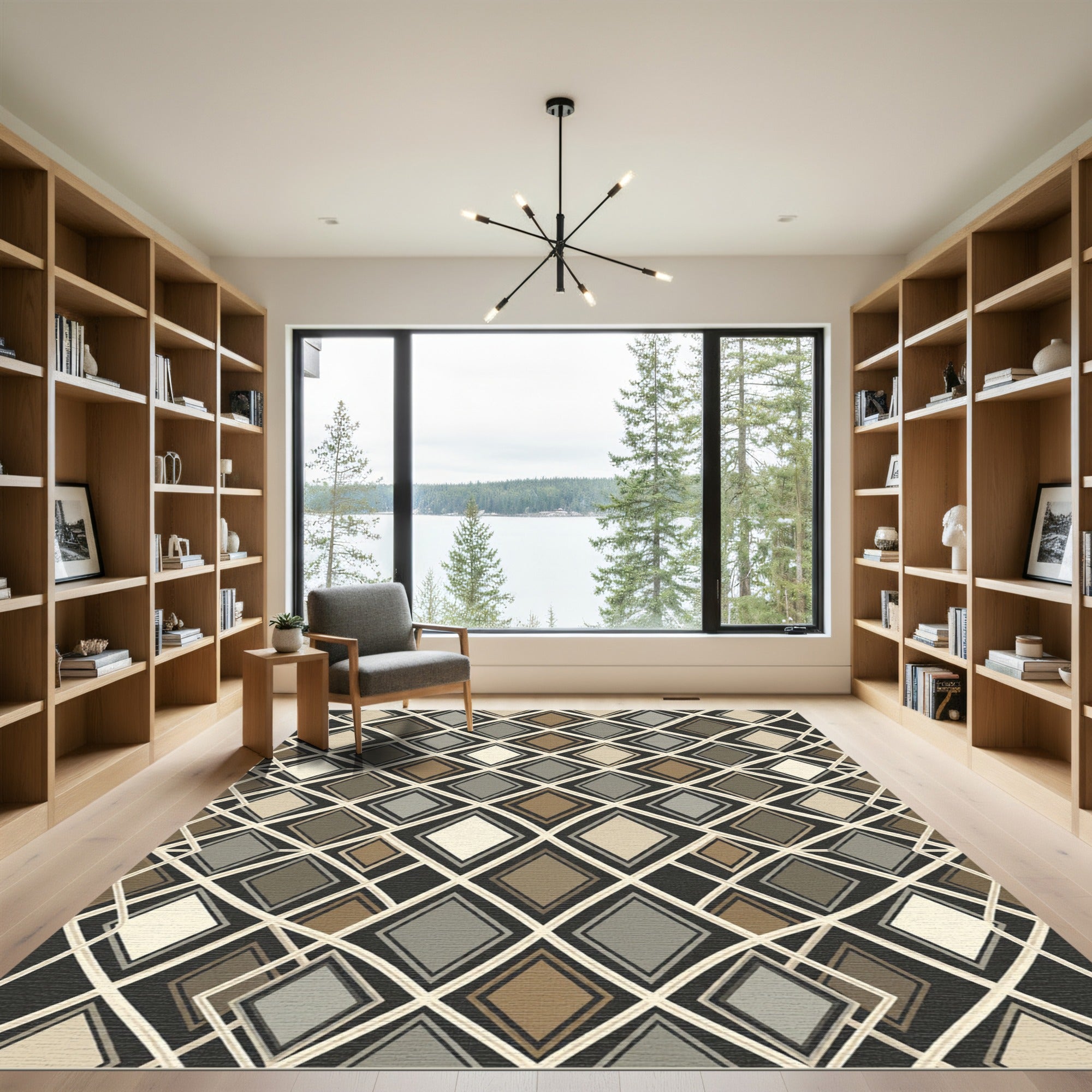 Earthy Diamond Lattice Overlay Rug